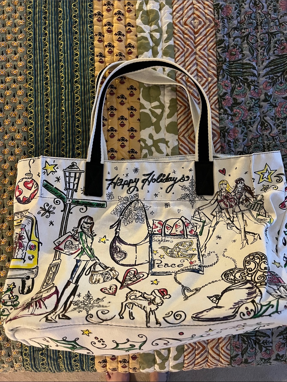 Brighton Holiday Illustration Canvas Tote - White with Multicolor Sketches